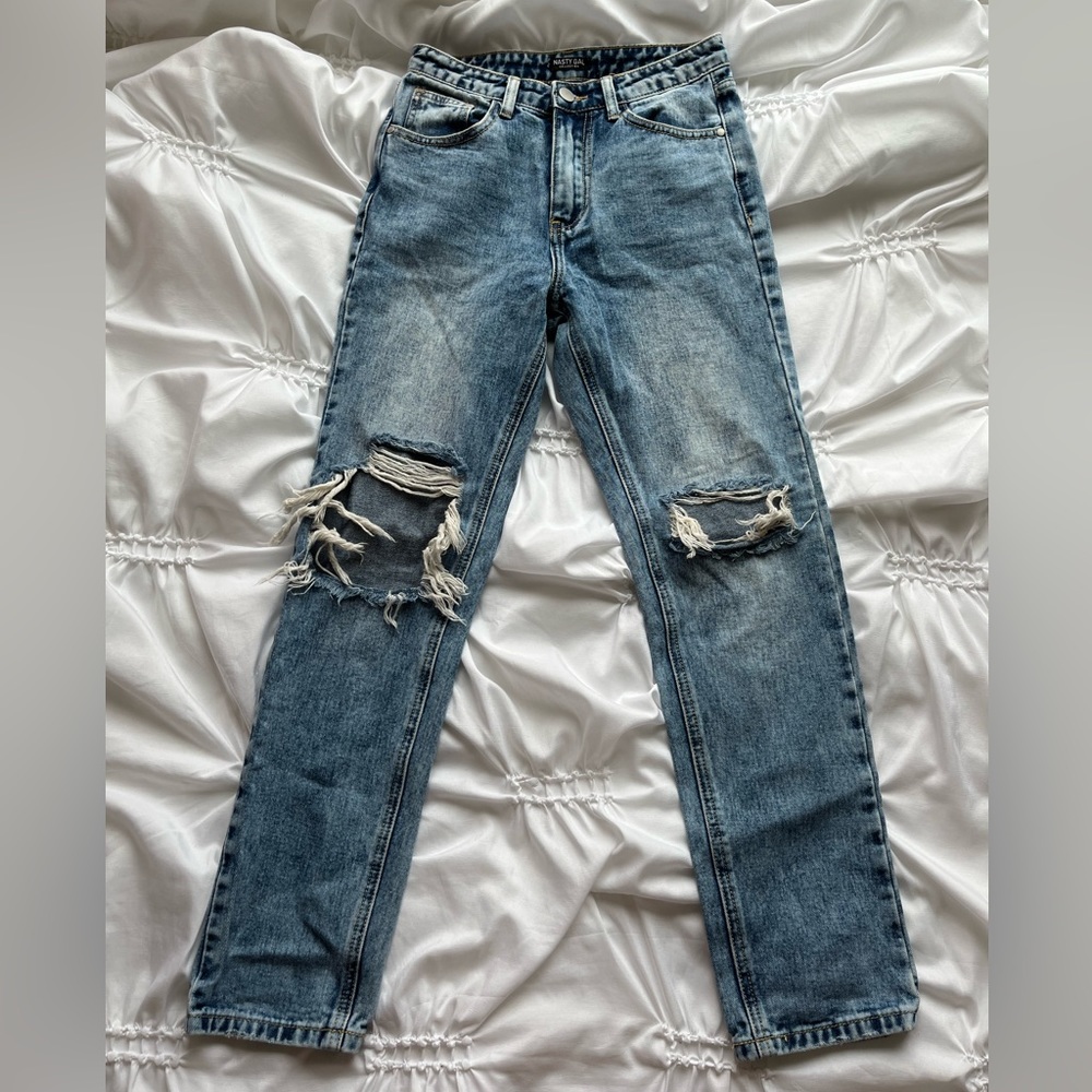 NastyGal Ripped Straight Leg Jeans
